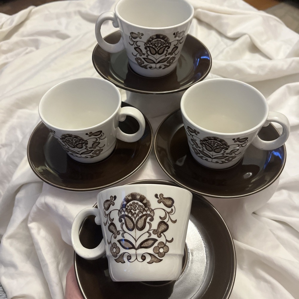 Lot Of 4 Wood & Sons WELLESLEY Flat Tea Cup & Saucer Sets Made In England